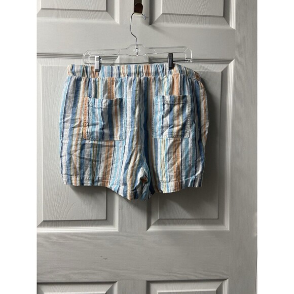 Briggs Short Womens Size XL Blue Stripe Elastic Waist w Tie Linen Pockets - Picture 3 of 6